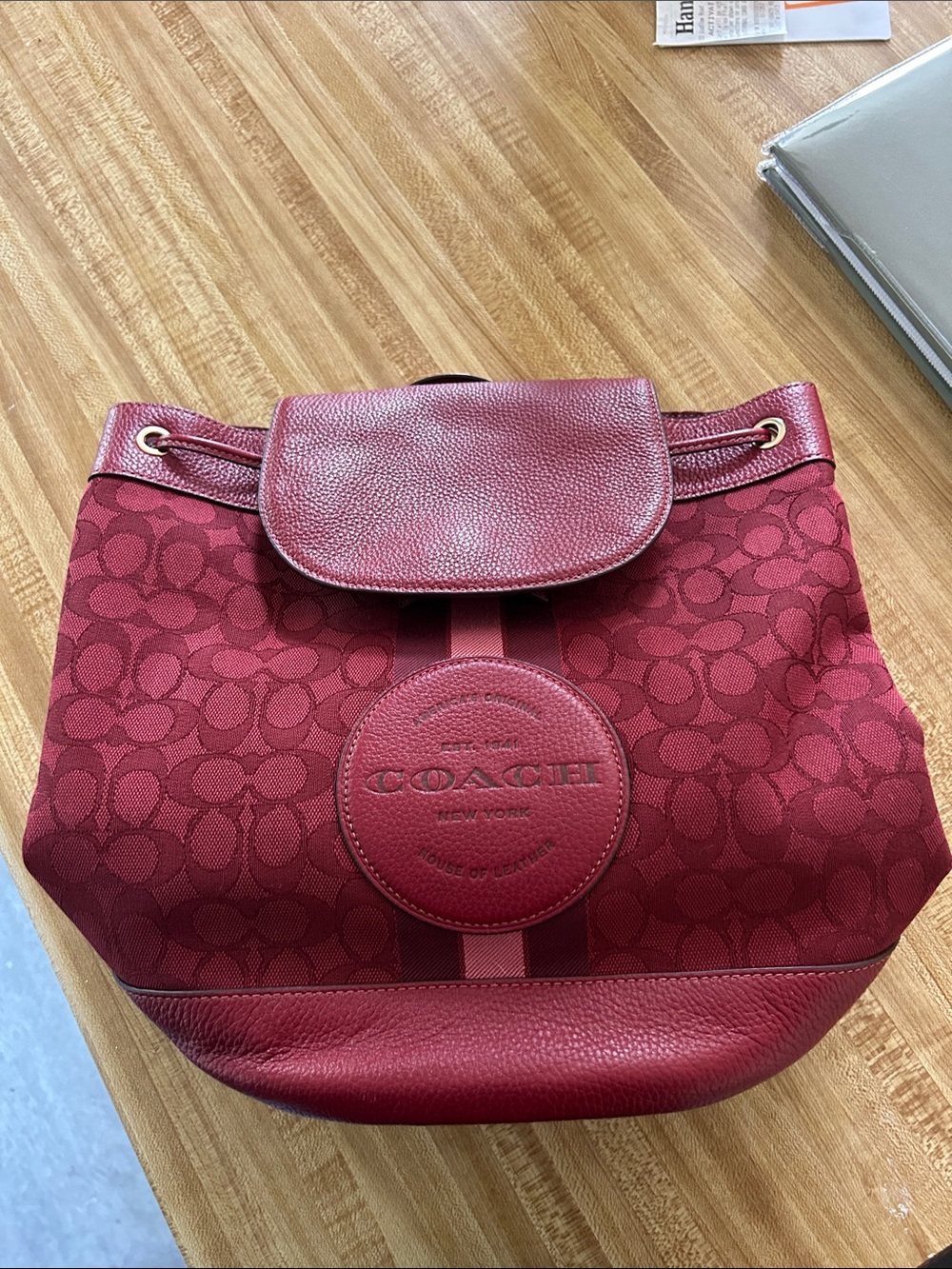 Coach Red Signature Drawstring Shoulder Bag